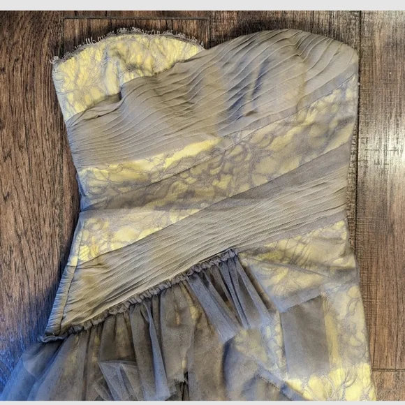 BCBG MaxAzria Runway Sz 2 Tulle Lace Yellow Asymmetric Bodycon Dress Retail $429 - Picture 4 of 16